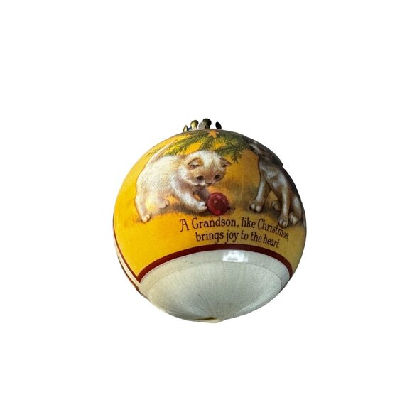 Vintage Hallmark Keepsake Grandson 1983 Satin Ornament Dog & Cat - Picture 3 of 5